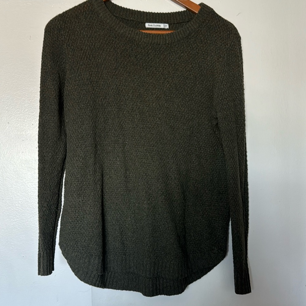 Olive Green Pink Clover knit sweater